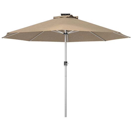 Photo of Outsunny 3m Parasol, with Solar-Powered LED Lights - Khaki in Khaki colour on a white background