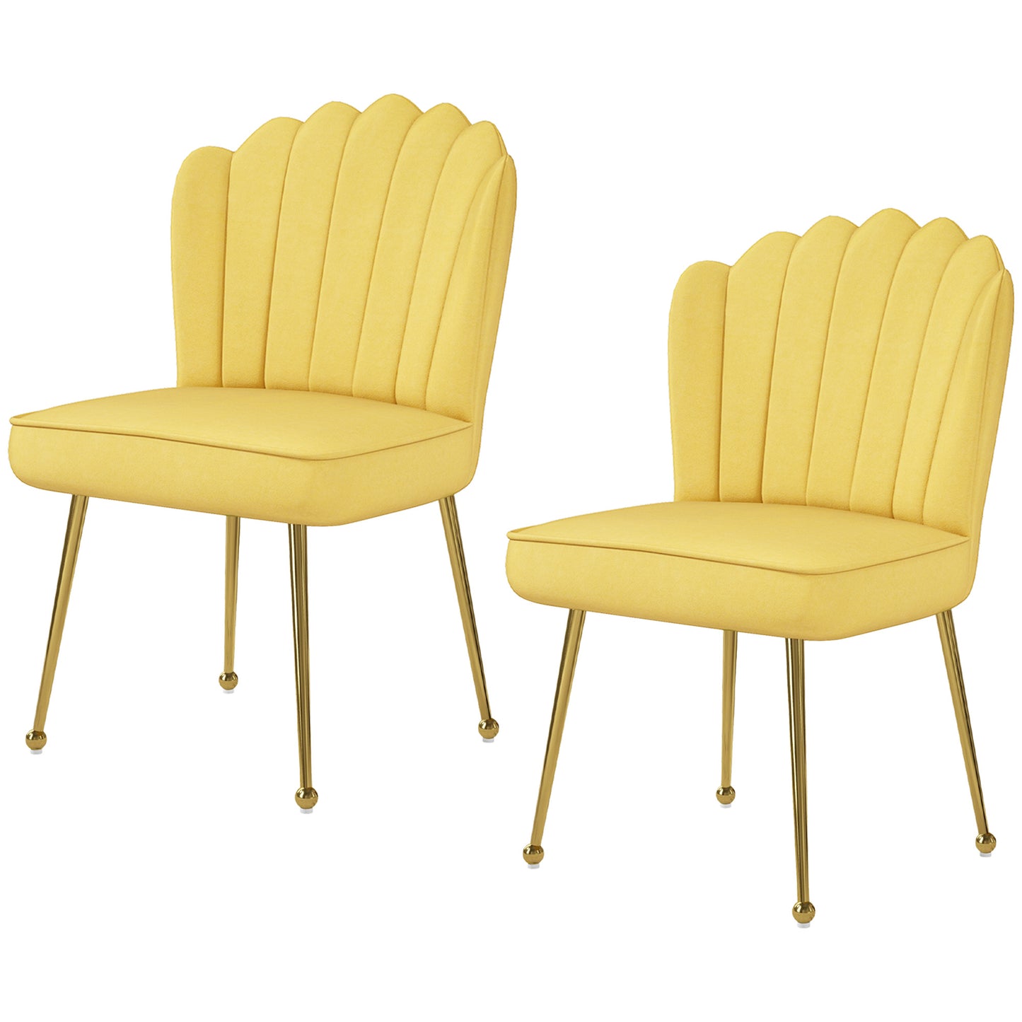 Photo of Set of 2 Velvet-Feel Shell Accent Chair - Yellow in Yellow colour on a white background