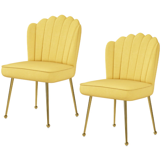 Photo of Set of 2 Velvet-Feel Shell Accent Chair - Yellow in Yellow colour on a white background
