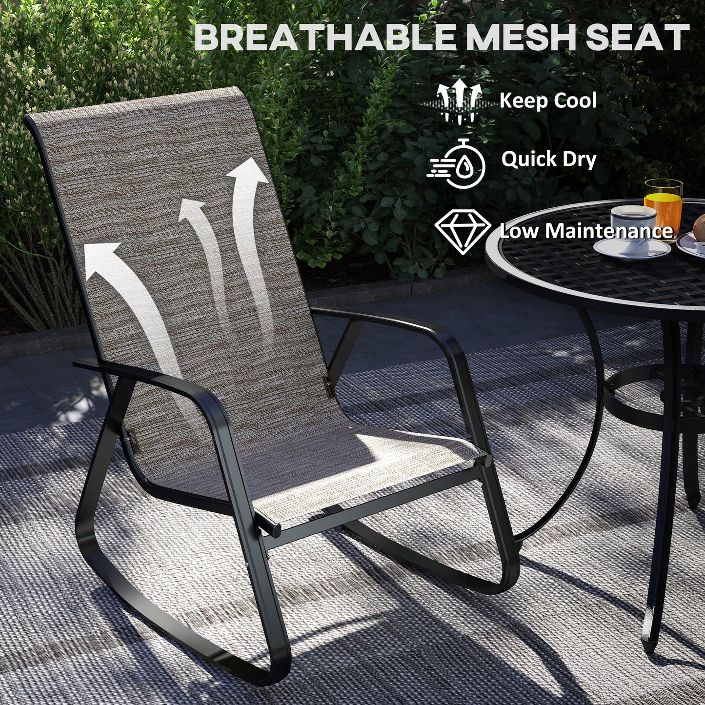 Outsunny Set of Two Rocking Garden Chairs - Light Brown