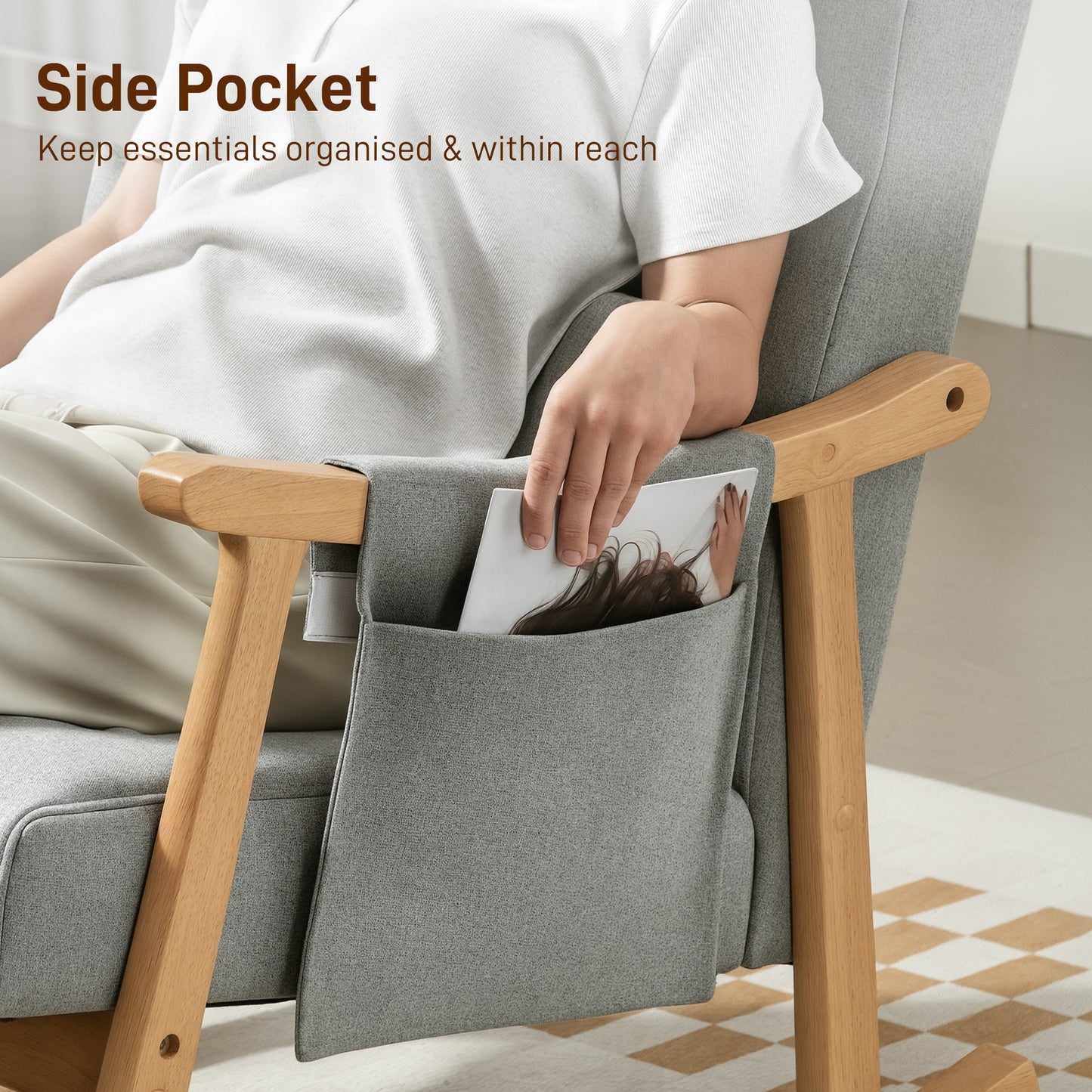 HOMCOM Wood Frame Rocking Accent Chair - Light Grey