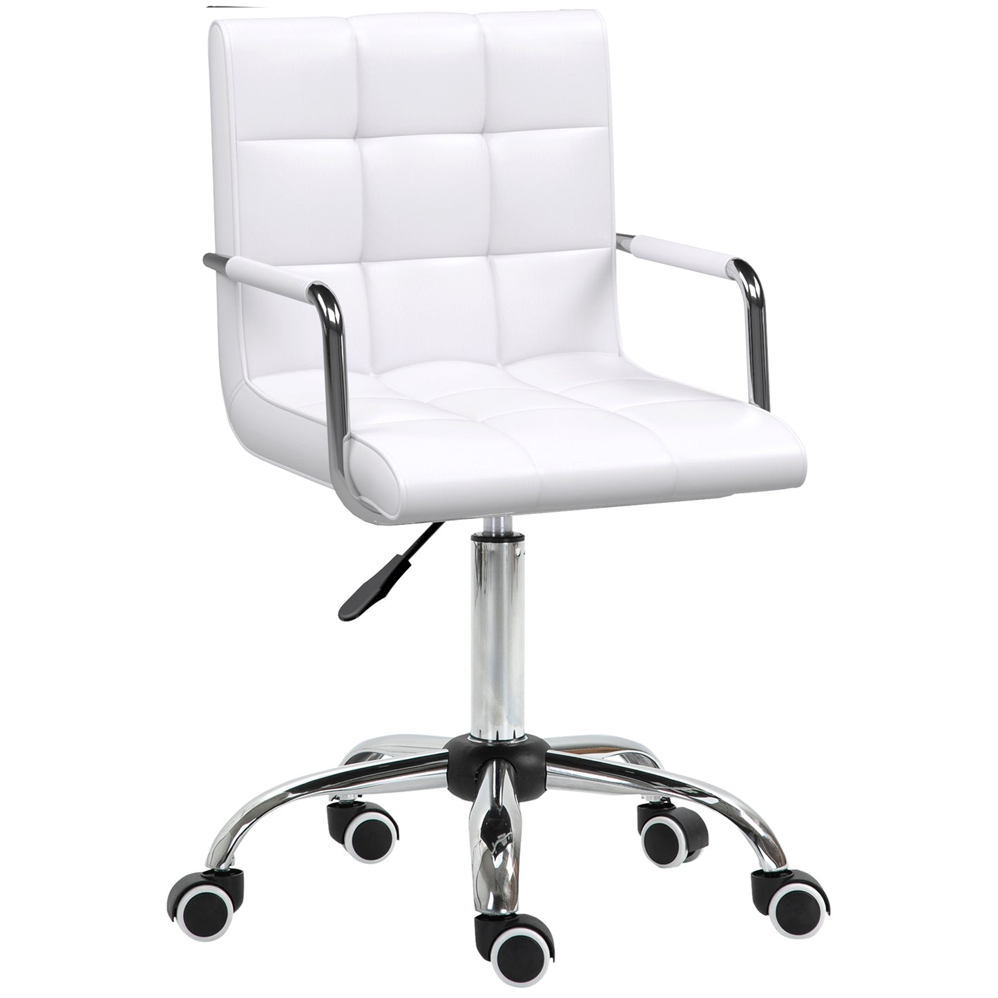 Photo of Vinsetto Makeup Vanity Chair, PU Leather Mid Back Office Chair with Adjustable Height, Armrest and Rolling Wheels, White in White colour on a white background