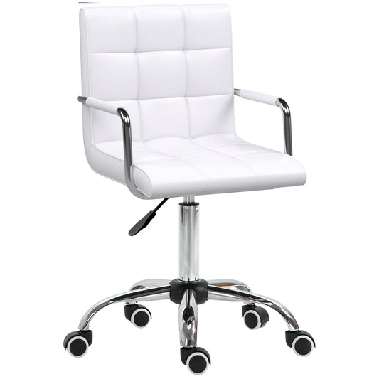 Photo of Vinsetto Makeup Vanity Chair, PU Leather Mid Back Office Chair with Adjustable Height, Armrest and Rolling Wheels, White in White colour on a white background