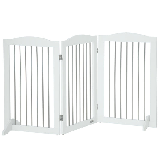 Photo of PawHut Foldable Dog Gate, Freestanding Pet Gate, with Two Support Feet, for Staircases, Hallways, Doorways - White in White colour on a white background