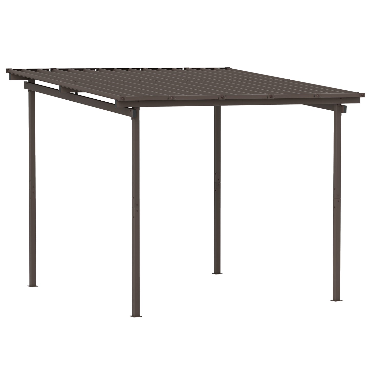 Photo of Outsunny 3 x 3(m) Garden Pergola with Waterproof Metal Roof, Lean to Pergola Hardtop Gazebo, Brown in Brown colour on a white background