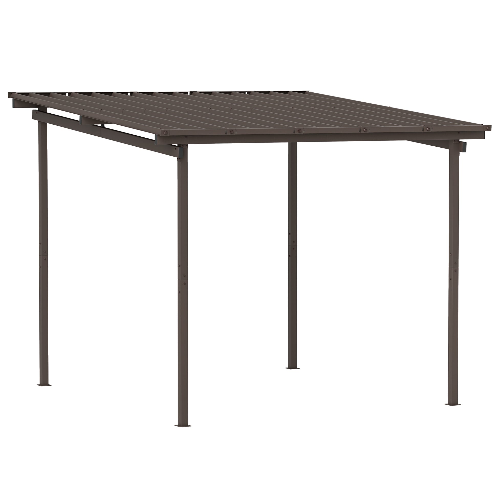 Photo of Outsunny 3 x 3(m) Garden Pergola with Waterproof Metal Roof, Lean to Pergola Hardtop Gazebo, Brown in Brown colour on a white background