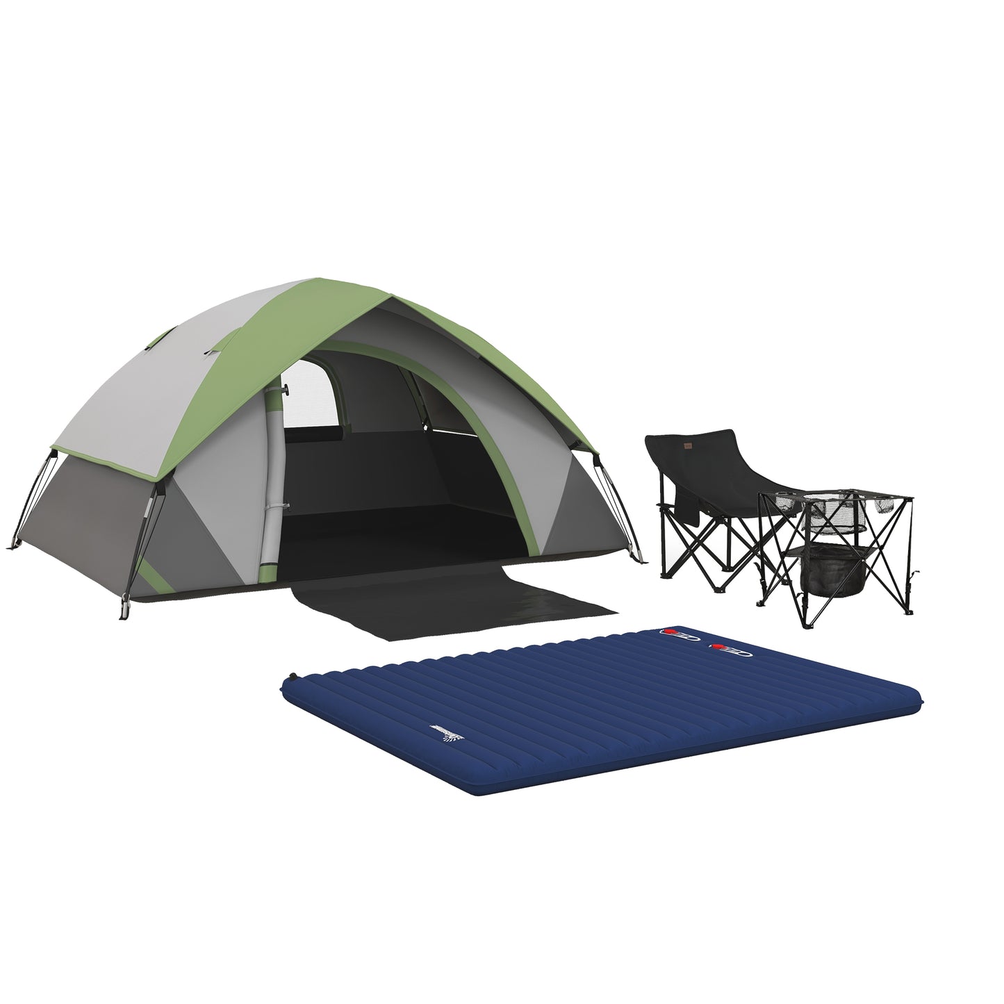 Photo of Outsunny Camping Tent with Inflatable Mattress and Camping Table&Chair, 2-3 Person Dome Tent with Sewn-in Groundsheet, Portable 3000mm Waterproof Tent with Carry Bag and Hook, for Fishing Hiking in Hiking colour on a white background
