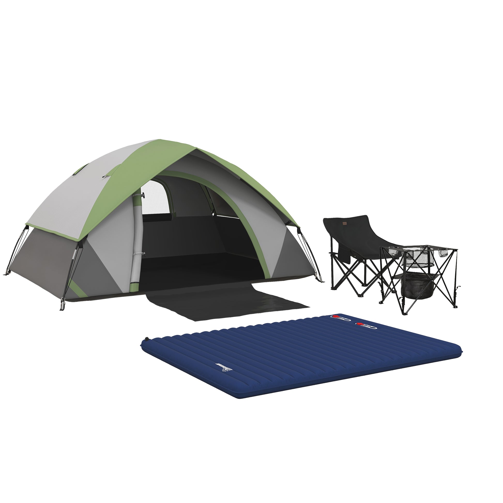 Photo of Outsunny Camping Tent with Inflatable Mattress and Camping Table&Chair, 2-3 Person Dome Tent with Sewn-in Groundsheet, Portable 3000mm Waterproof Tent with Carry Bag and Hook, for Fishing Hiking in Hiking colour on a white background