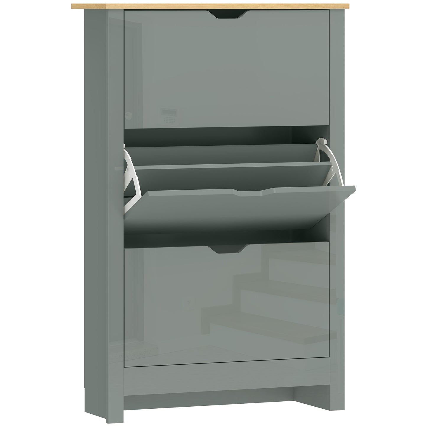 Photo of HOMCOM Slim Shoe Cabinet, Narrow Shoe Cupboard with 3 Flip Drawers, Adjustable Shelves for 18 Pairs of Shoes, Light Grey in Grey colour on a white background