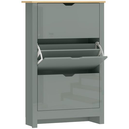 Photo of HOMCOM Slim Shoe Cabinet, Narrow Shoe Cupboard with 3 Flip Drawers, Adjustable Shelves for 18 Pairs of Shoes, Light Grey in Grey colour on a white background