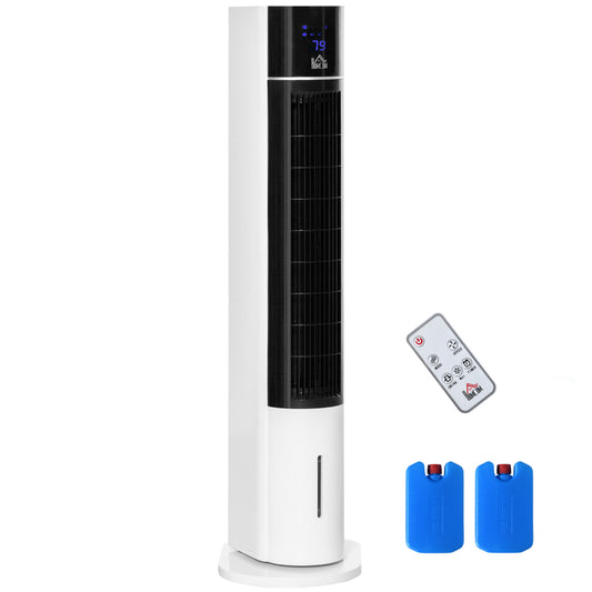 Photo of HOMCOM Portable Air Cooler, 3L Tank Evaporative Ice Cooling Tower Fan with 3 Modes, 3 Speeds, Remote, Timer, 60° Oscillating, Portable Swamp Cooler for Home Bedroom, White in White colour on a white background