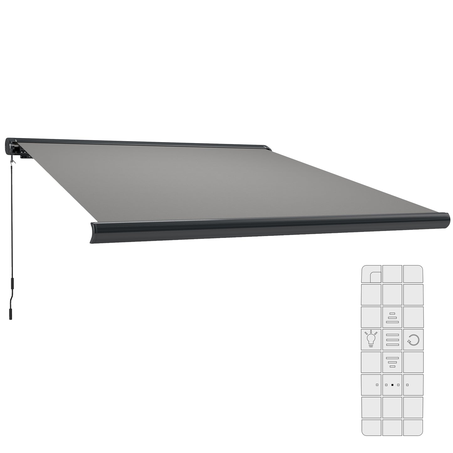 Photo of Outsunny 3.5 x 3 m Electric Awning, Aluminium Frame DIY Retractable Awning, UV50+ Sun Shade Canopy, Light Grey in Grey colour on a white background