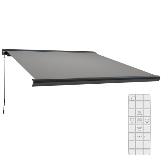 Photo of Outsunny 3.5 x 3 m Electric Awning with Remote Controller, Aluminium Frame DIY Retractable Awning, UV50+ Sun Shade Canopy for Garden Patio Deck Door Window, Light Grey in Grey colour on a white background
