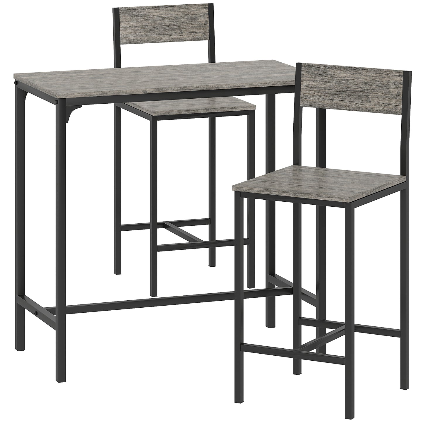 Photo of HOMCOM 3-Piece Bar Table Set with 2 Stools, Industrial Breakfast Bar Set with Footrest, Backrest for Dining Room, Small Space in Space colour on a white background