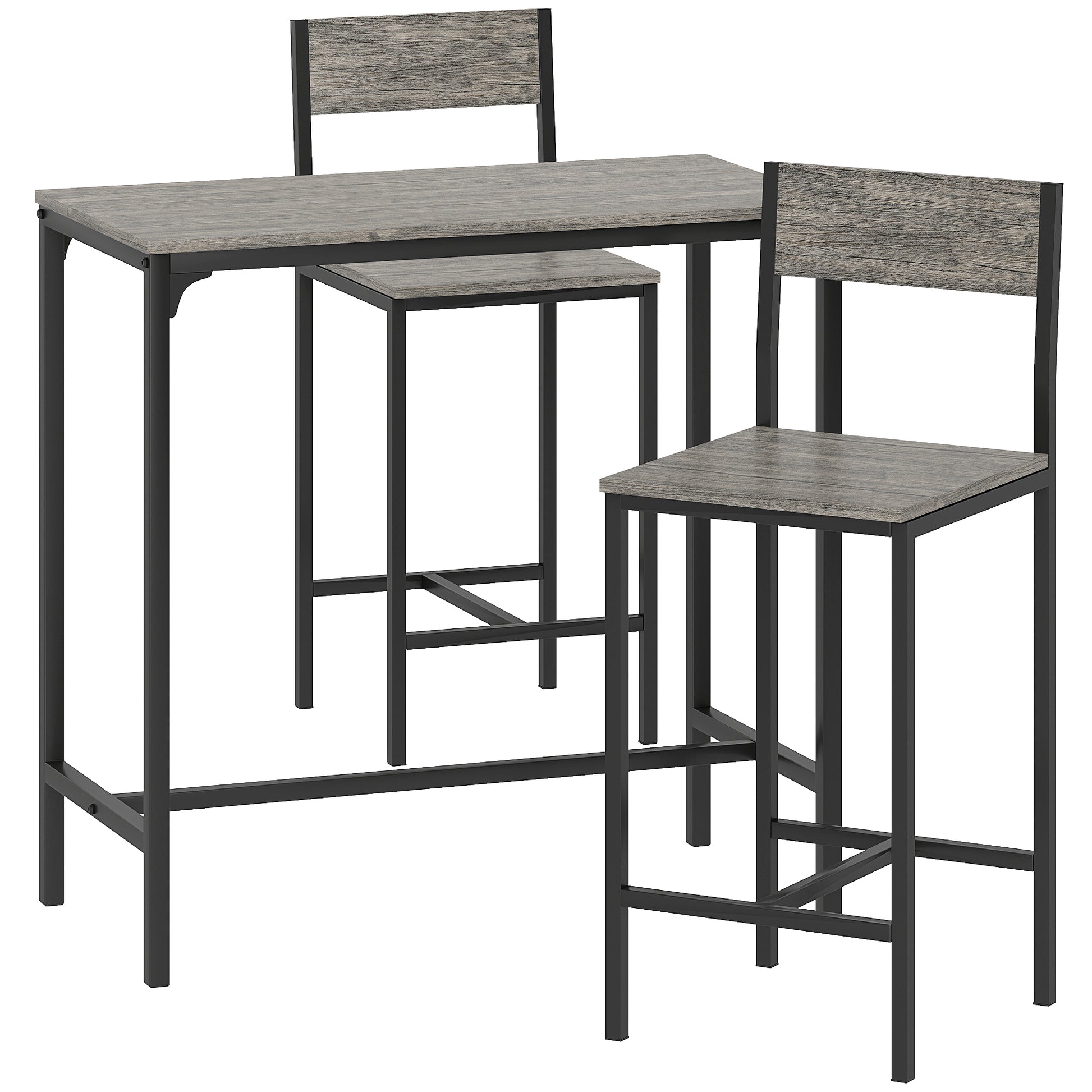 Photo of HOMCOM 3-Piece Bar Table Set with 2 Stools, Industrial Breakfast Bar Set with Footrest, Backrest for Dining Room, Small Space in Space colour on a white background