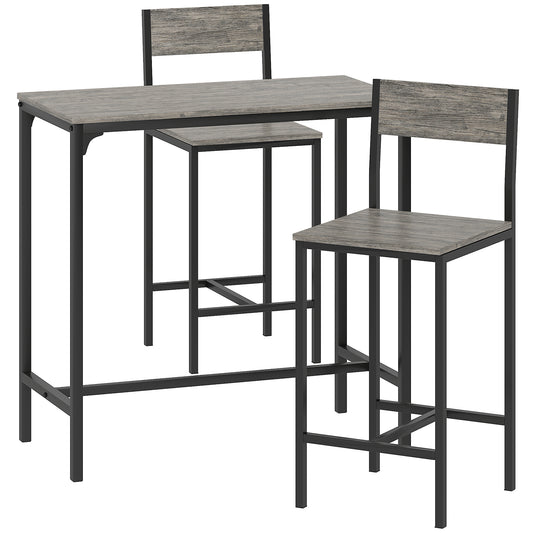 Photo of HOMCOM 3-Piece Bar Table Set with 2 Stools, Industrial Breakfast Bar Set with Footrest, Backrest for Dining Room, Small Space in Space colour on a white background