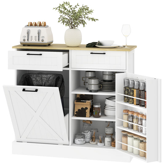 Photo of HOMCOM Sideboard with Tilt-out Trash Bin, Farmhouse Kitchen Sideboard with 2 Drawers, Adjustable Shelves, Door Racks, White in White colour on a white background