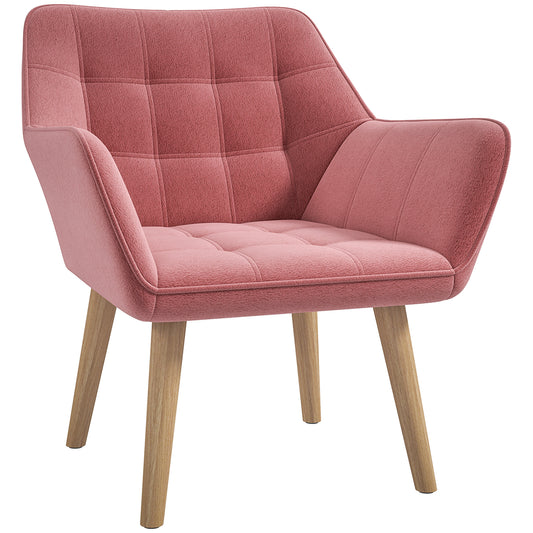 Photo of HOMCOM Accent Chair, Arm Chair with Wide Arms, Slanted Back, Thick Padding and Rubber Wooden Legs for Living Room, Pink in Pink colour on a white background