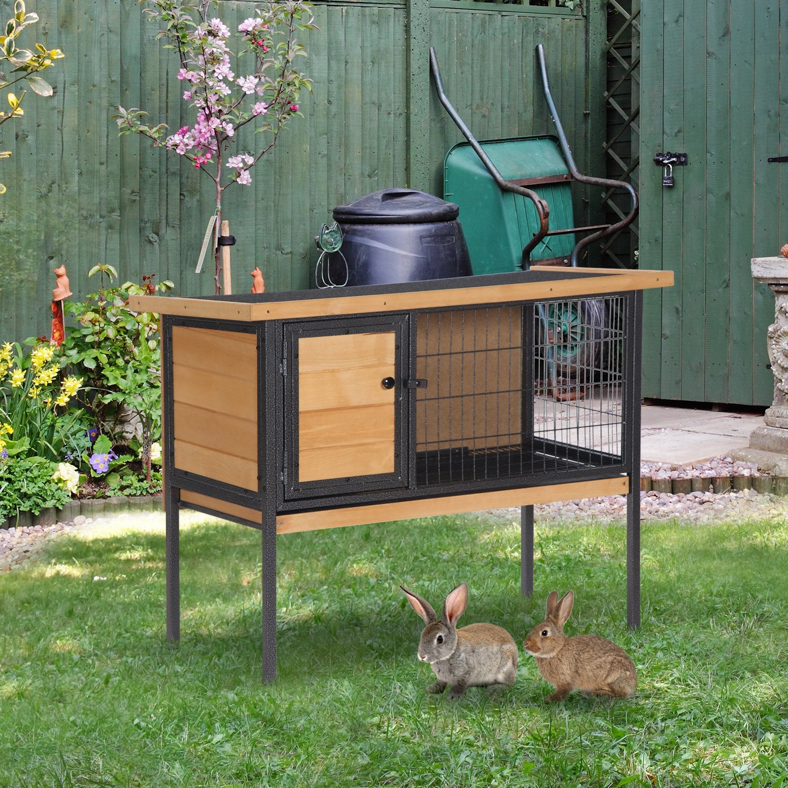 Photo of PawHut Wooden Guinea Pigs Hutches Elevated Pet House Bunny with Slide-Out Tray Outdoor Natural in Natural colour on a white background