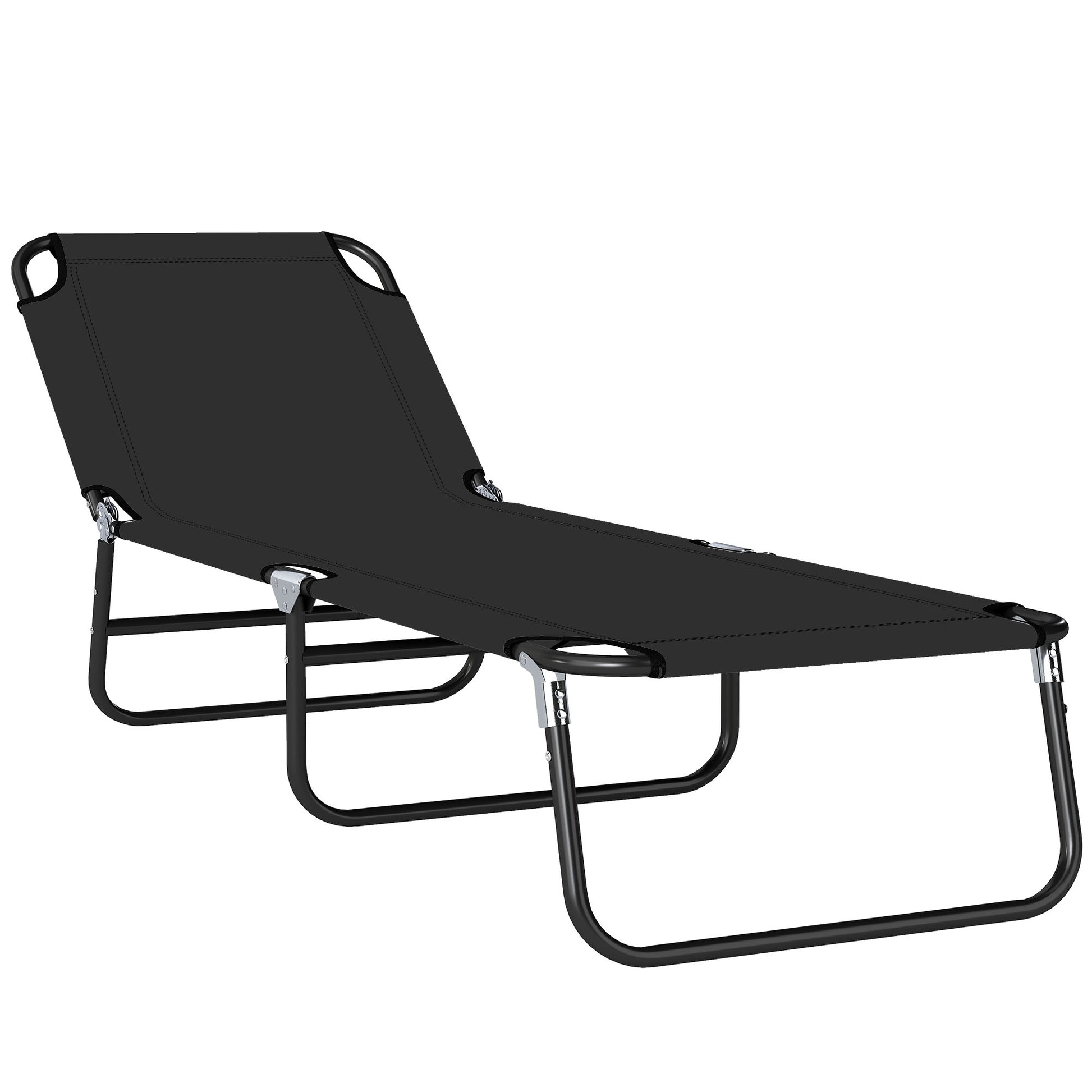 Photo of Outsunny Foldable Sun Lounger with 5-Position Adjustable Backrest, Outdoor Portable Recliner Chaise Lounge Chair with Oxford Fabric for Patio, Beach, Garden, Camping, Black in Black colour on a white background