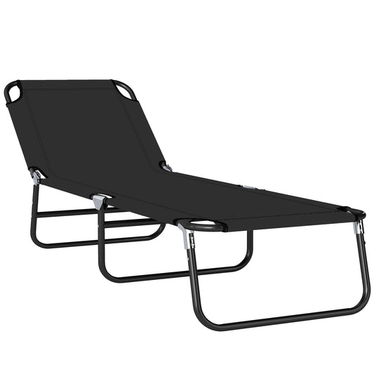 Photo of Outsunny Foldable Sun Lounger with 5-Position Adjustable Backrest, Outdoor Portable Recliner Chaise Lounge Chair with Oxford Fabric for Patio, Beach, Garden, Camping, Black in Black colour on a white background