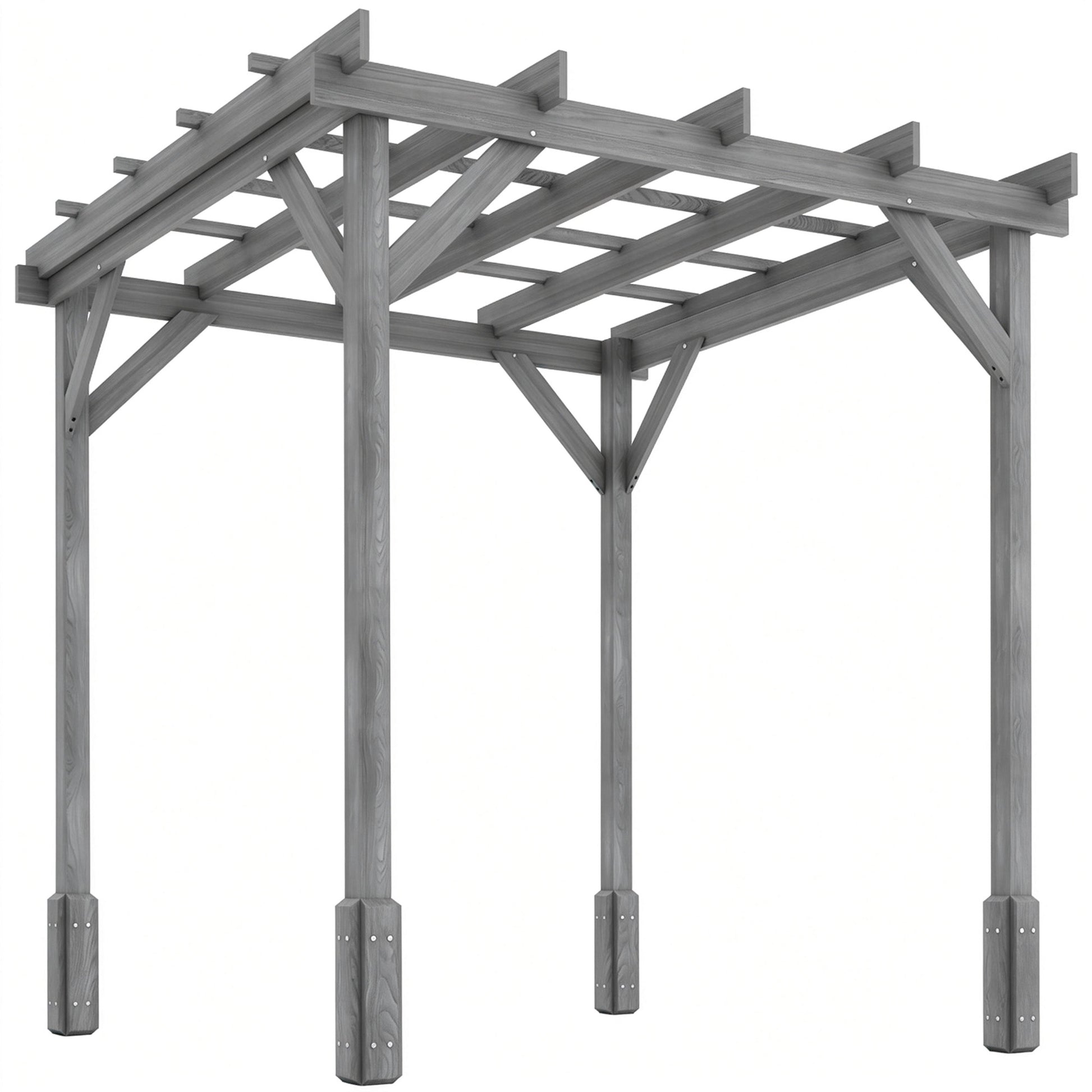 Photo of Outsunny 2 x 2m Wooden Pergola Kit, Decorative Garden Gazebo Shelter with Stable Structure for Climbing Vines, Flowers, Grey in Grey colour on a white background