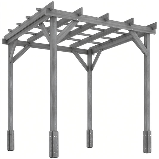 Photo of Outsunny 2 x 2m Wooden Pergola Kit, Decorative Garden Gazebo Shelter with Stable Structure for Climbing Vines, Flowers, Grey in Grey colour on a white background