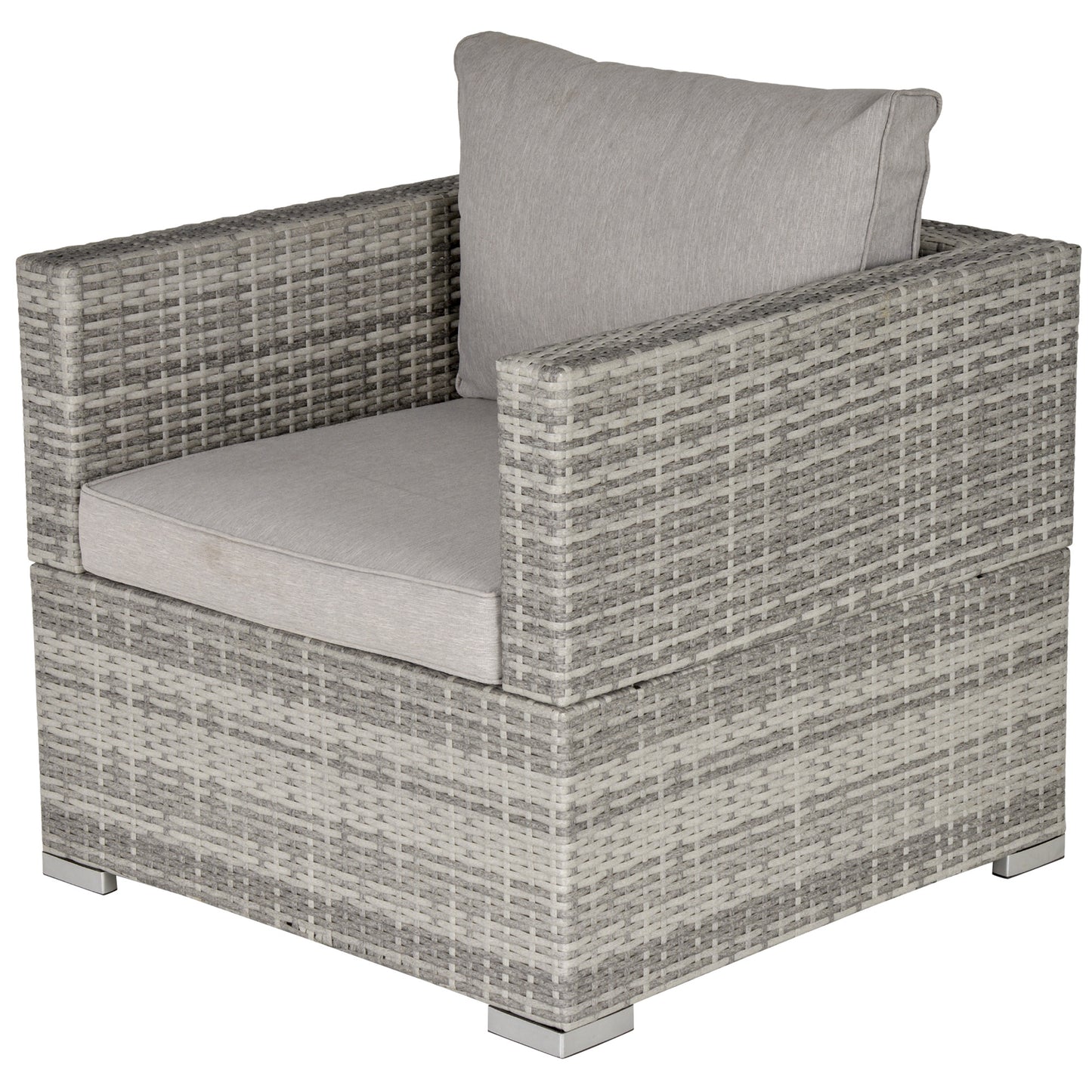 Photo of Outsunny Single Seater Rattan Chair Sofa with Padded Cushions, All-Weather PE Wicker Weave Garden Armchair with Armrests, Grey in Grey colour on a white background
