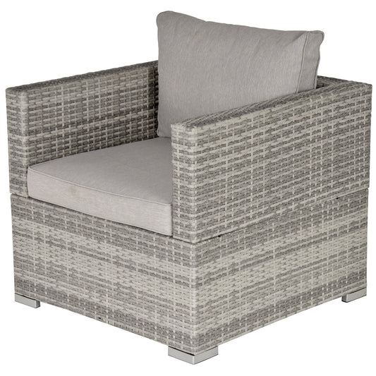 Photo of Outsunny Single Seater Rattan Chair Sofa with Padded Cushions, All-Weather PE Wicker Weave Garden Armchair with Armrests, Grey in Grey colour on a white background