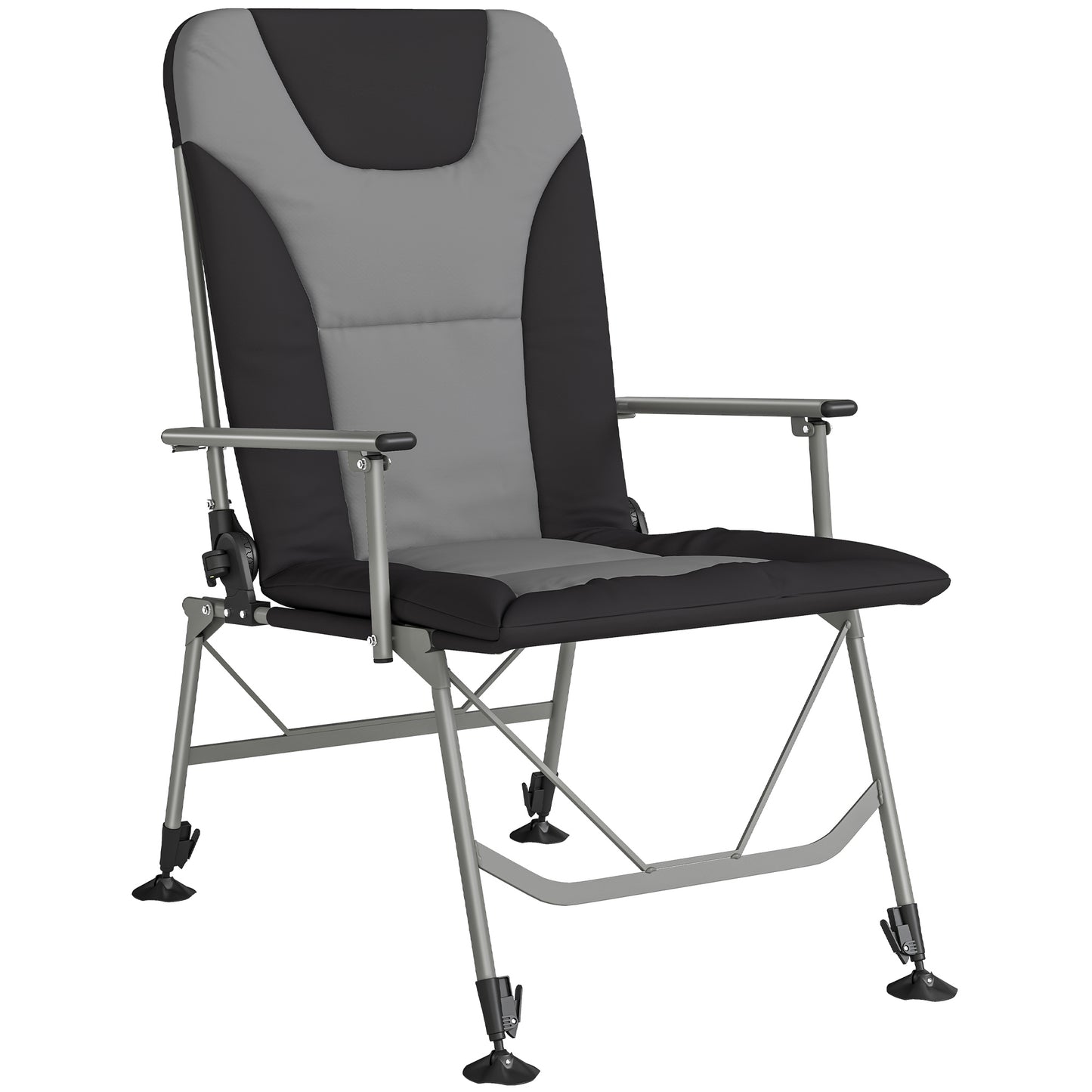 Photo of Outsunny Camping Chair Padded Reclining Folding Chair with Wide Armrests for Adults Black in Black colour on a white background