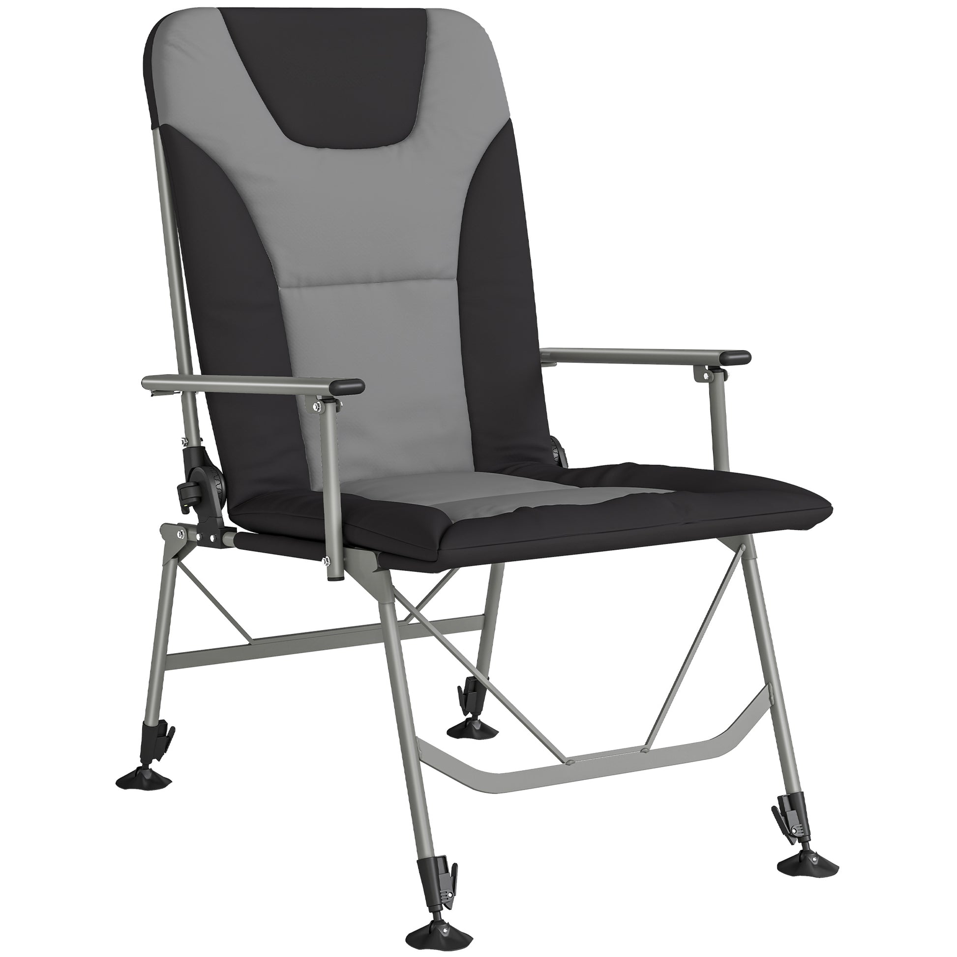 Photo of Outsunny Camping Chair Padded Reclining Folding Chair with Wide Armrests for Adults Black in Black colour on a white background