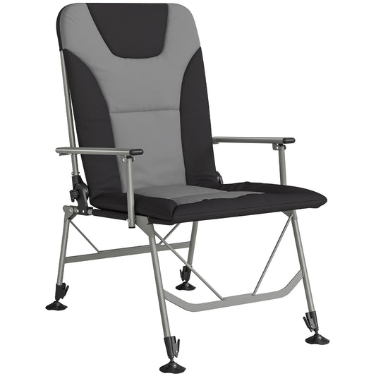 Photo of Outsunny Camping Chair Padded Reclining Folding Chair with Wide Armrests for Adults Black in Black colour on a white background