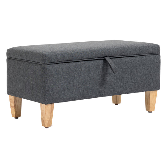 Photo of HOMCOM 30L Linen Storage Ottoman Padded Footstool with Rubberwood Legs for Storage Box, Bed End, Shoe Bench, Seating, Dark Grey in Grey colour on a white background