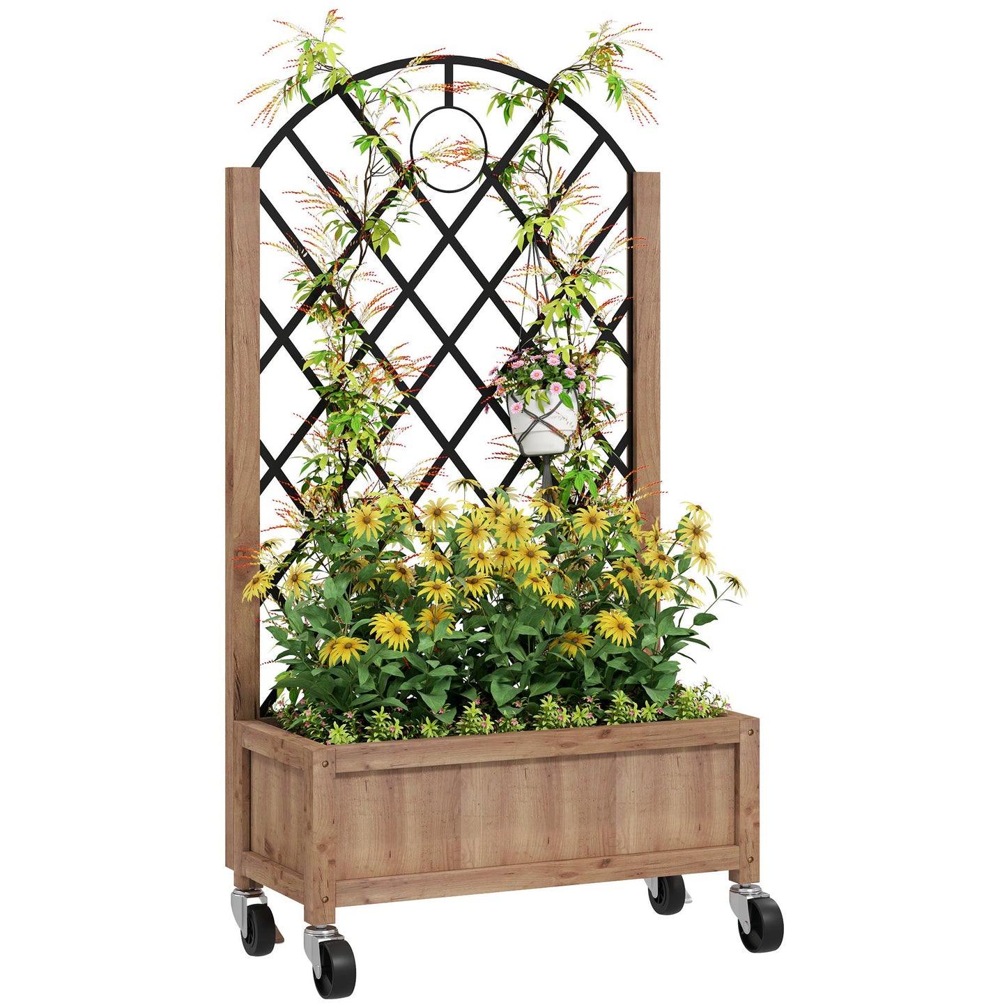 Photo of Outsunny Wooden Planter, with Metal Trellis - Brown/Black in Brown/Black colour on a white background