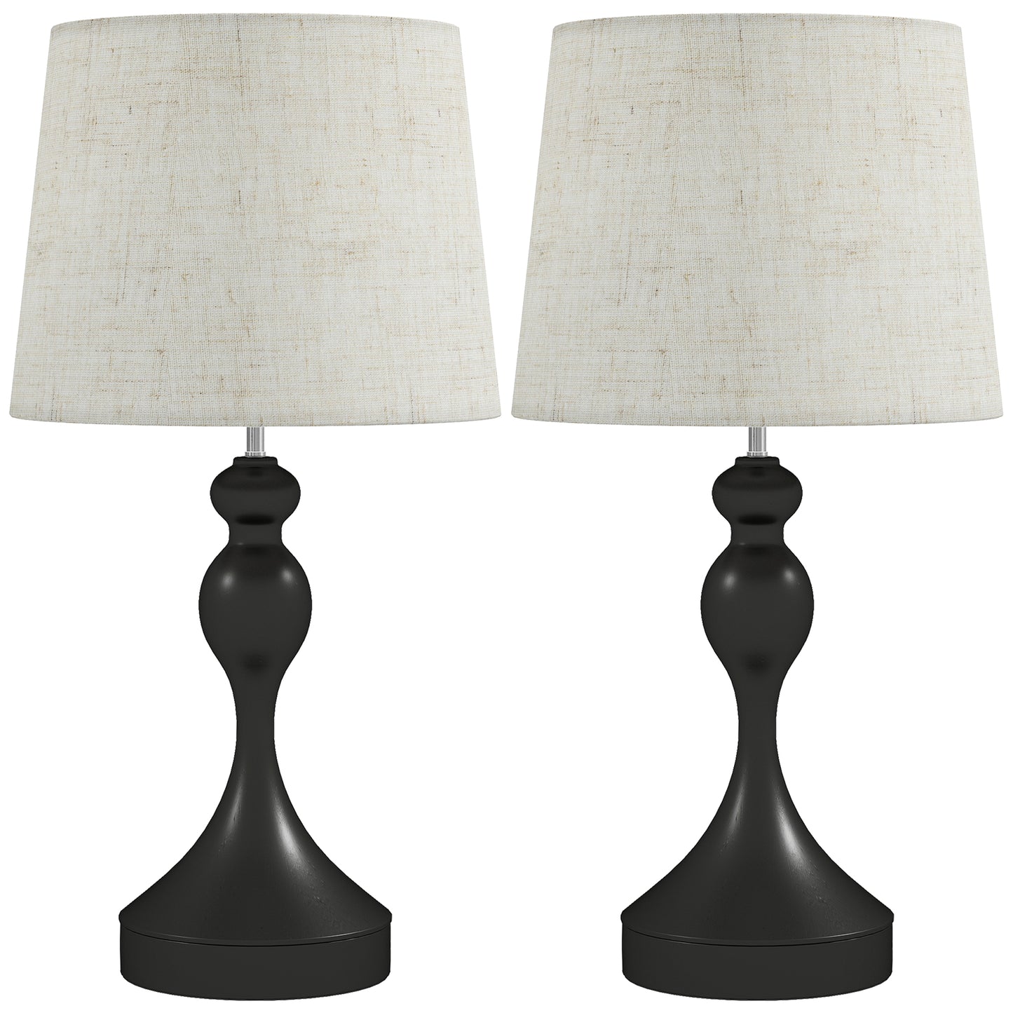 Photo of HOMCOM Set of Two Three-Colour Lamps, with USB Ports - Black/Beige in Black/Beige colour on a white background