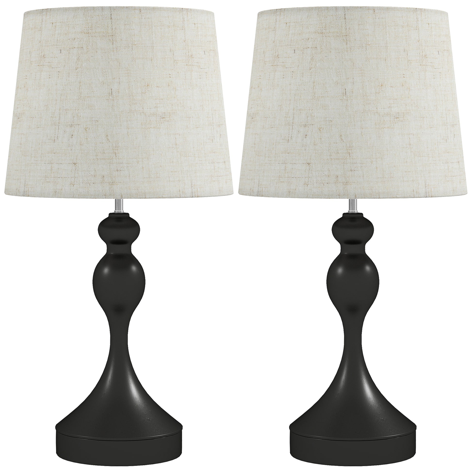 Photo of HOMCOM Set of Two Three-Colour Lamps, with USB Ports - Black/Beige in Black/Beige colour on a white background