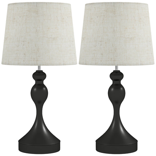 Photo of HOMCOM Set of Two Three-Colour Lamps, with USB Ports - Black/Beige in Black/Beige colour on a white background