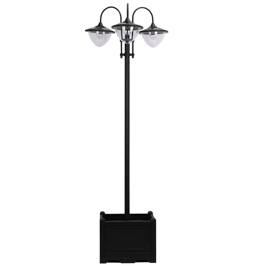 Photo of Outsunny 189cm 3-head Solar Lamp Post, Street Light with Planter, Automatic-on, 6 Hour Max Outdoor Ready LED Lighting, Black in Black colour on a white background