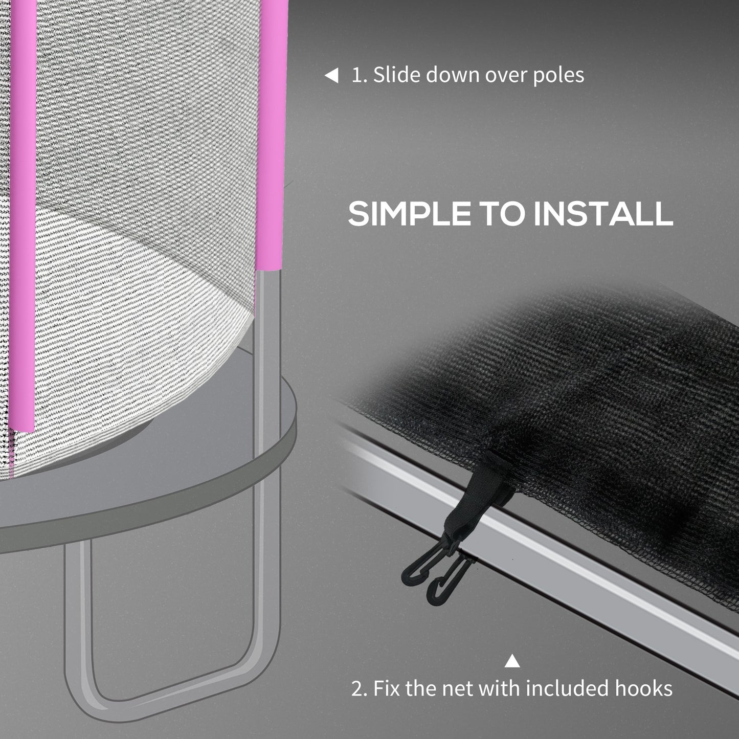 SPORTNOW 10ft Trampoline Net Replacement with 6 Plastic Pole Covers, Weather-Resistant Trampoline Netting Replacement with Zipped Entrance, Poles Not Included, Pink