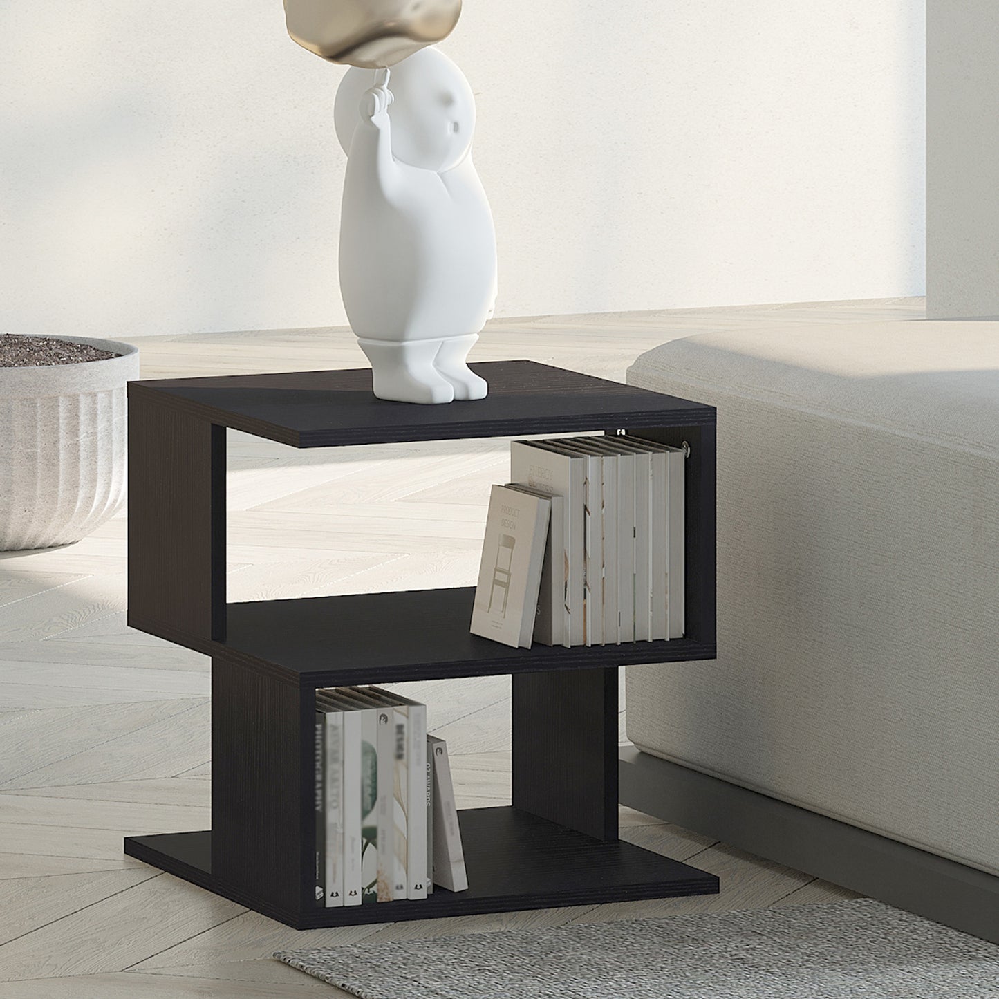 HOMCOM Side Table, Square Coffee Table, Modern End Table with 2 Tier Storage Shelves for Living Room, Bedroom, Black