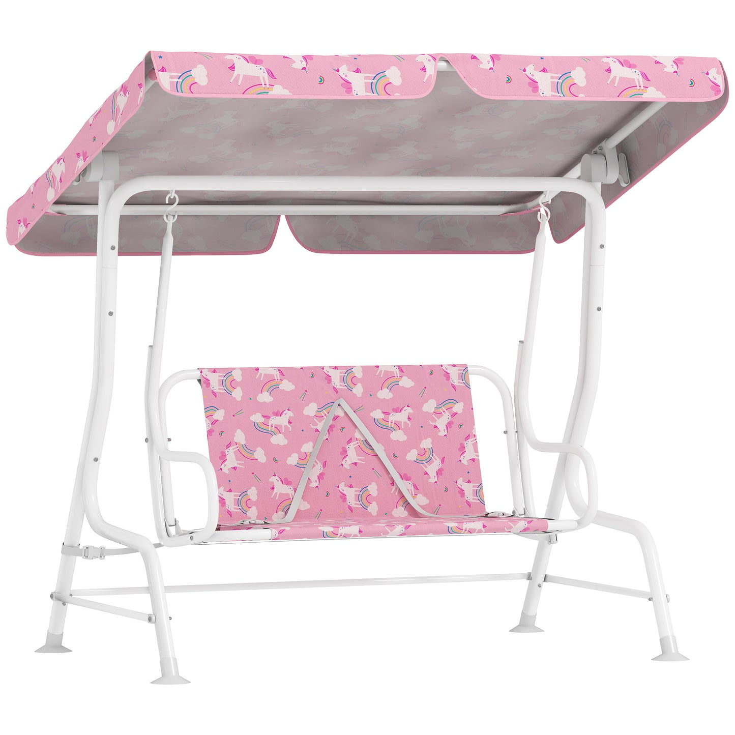 Photo of AIYAPLAY Kids Porch Swing, 2-Seater Patio Swing Bench Hammock with Seat Belts, Adjustable Canopy for Garden, Pink in Pink colour on a white background