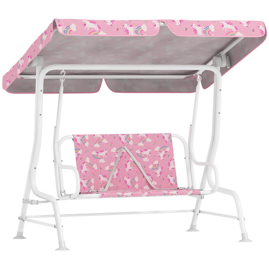 Photo of AIYAPLAY Kids Porch Swing, 2-Seater Patio Swing Bench Hammock with Seat Belts, Adjustable Canopy for Garden, Pink in Pink colour on a white background