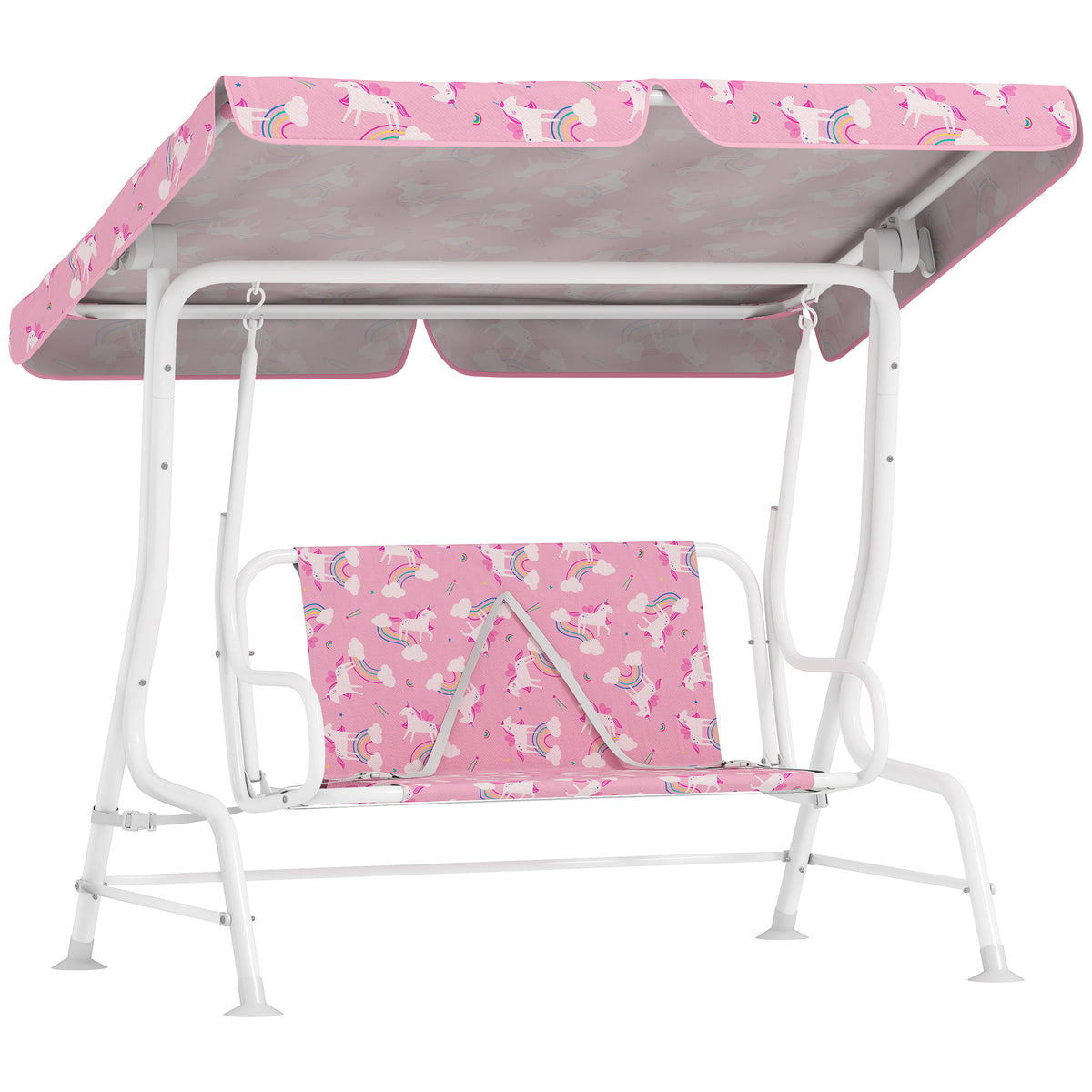 Photo of AIYAPLAY Kids Porch Swing, 2-Seater Patio Swing Bench Hammock with Seat Belts, Adjustable Canopy for Garden, Pink in Pink colour on a white background