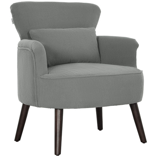 Photo of HOMCOM Corduroy Retro Accent Chair - Light Grey in Grey colour on a white background