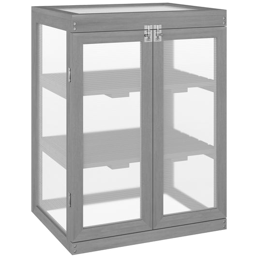 Photo of Outsunny 3-tier Wood Greenhouse Garden Polycarbonate Cold Frame Grow House w/ Storage Shelf, Dark Grey in Grey colour on a white background
