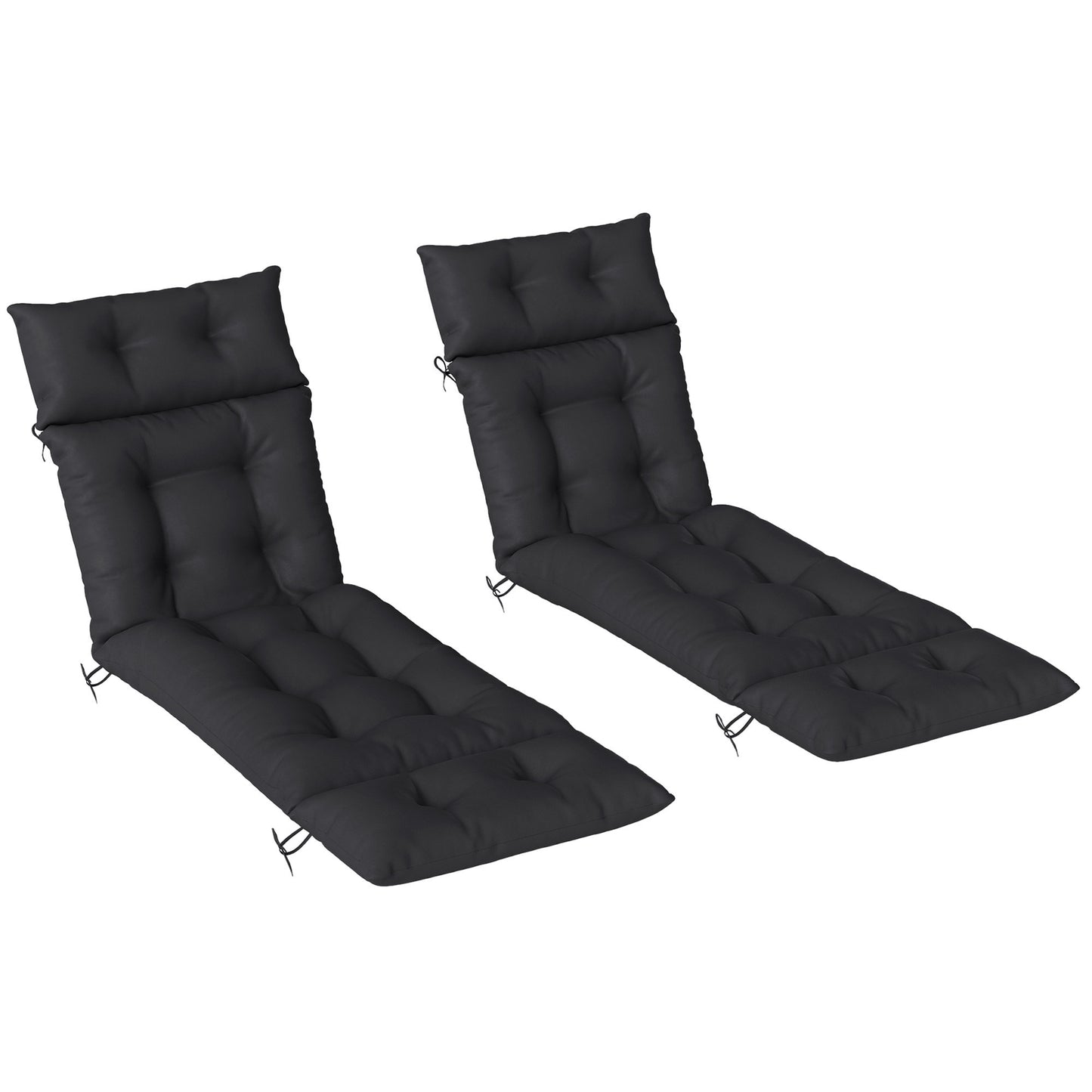 Photo of Outsunny Set of Two 190 x 56cm Sun Lounger Cushions - Black in Black colour on a white background