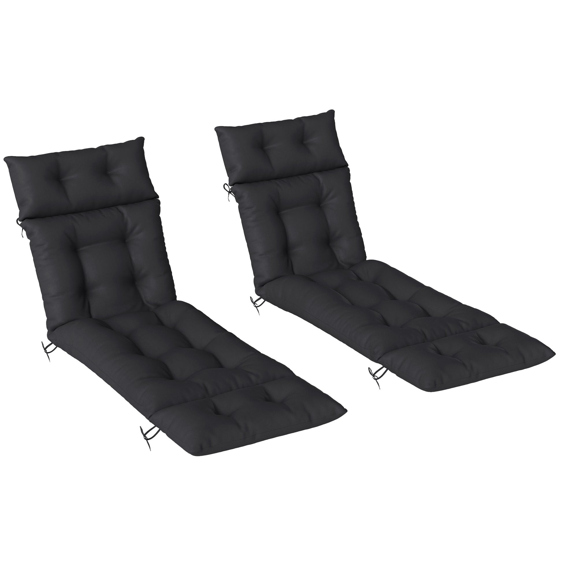 Photo of Outsunny Set of Two 190 x 56cm Sun Lounger Cushions - Black in Black colour on a white background