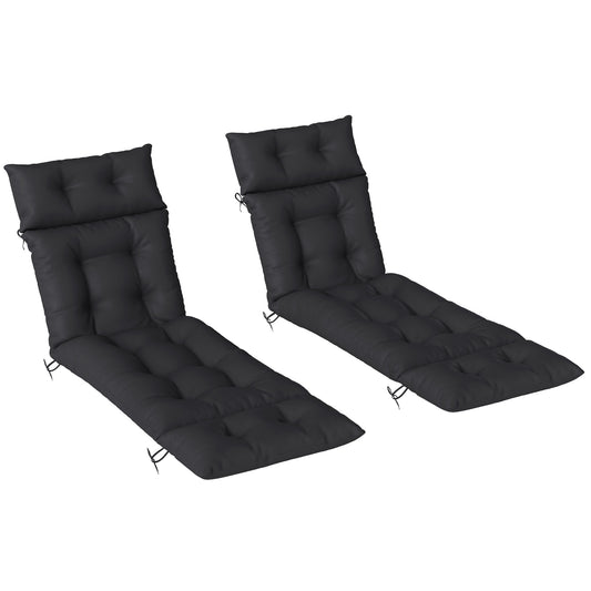 Photo of Outsunny Set of Two 190 x 56cm Sun Lounger Cushions - Black in Black colour on a white background