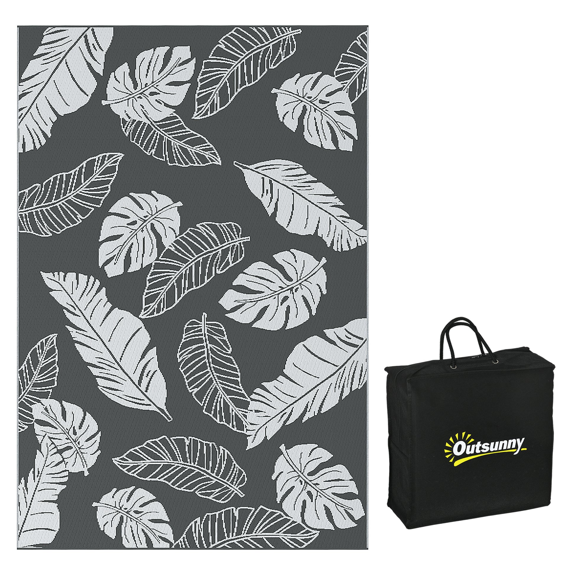 Photo of Outsunny Plastic Straw Reversible RV Outdoor Rug with Carry Bag, 182 x 274cm, Grey and White in White colour on a white background