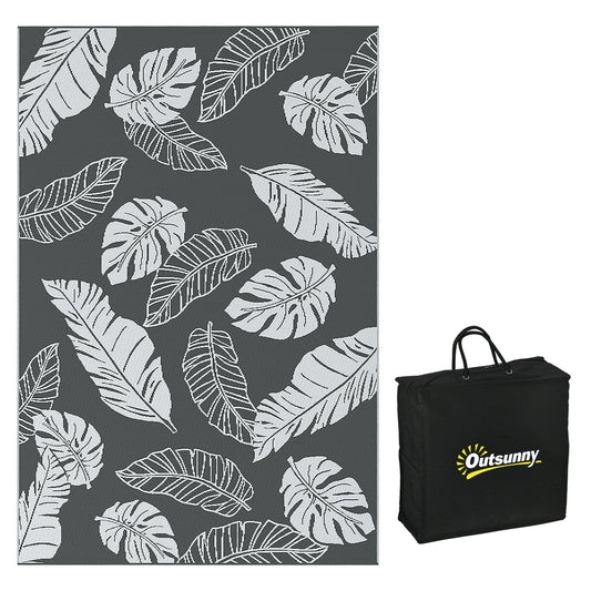 Photo of Outsunny Plastic Straw Reversible RV Outdoor Rug with Carry Bag, 182 x 274cm, Grey and White in White colour on a white background